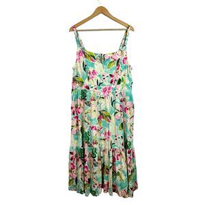 Torrid Dress Women's Blue Floral Midi Super Soft Tiered Tie Front Size 2X NWT